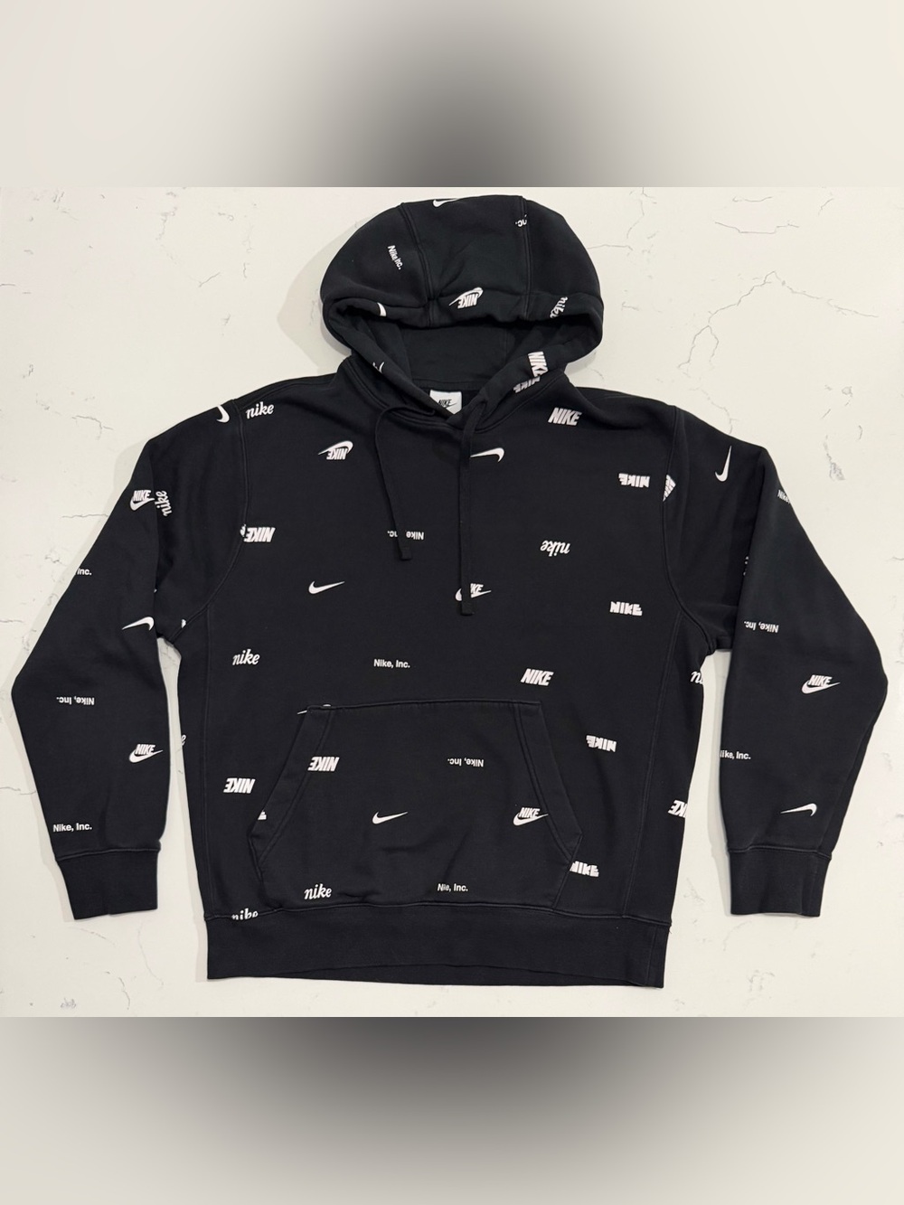 Nike Sportswear All Over Logo Hoodie Black Pullover Men’s Medium